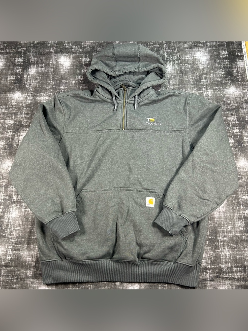 Carhartt Hoodie Mens XL Gray Loose Fit Paxton Rain Defender 1/4 Zip Heavyweight